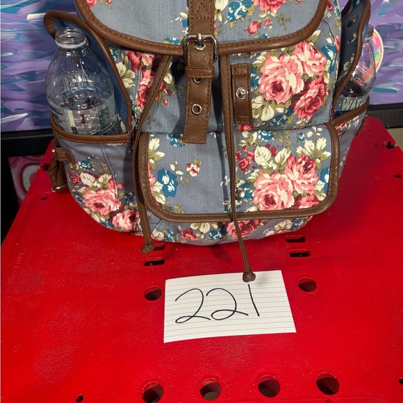 Floral Canvas Backpack / Diaper bag with Brown Trim - Picture 13 of 13